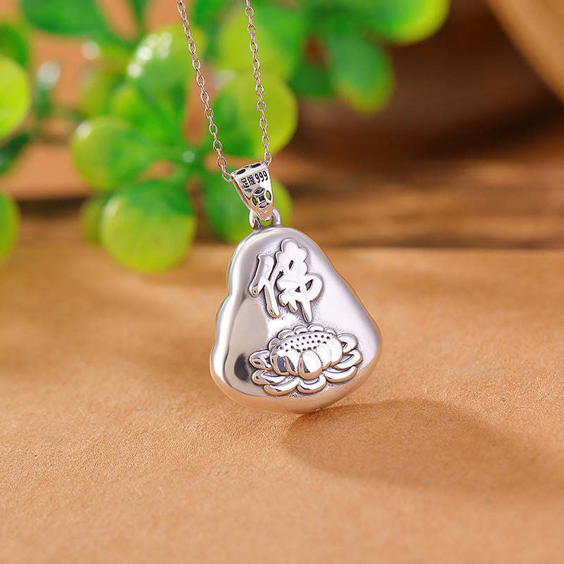 999 Sterling Silver Laughing mystic zen Cyan Jade Lotus Success Necklace Chain Pendant