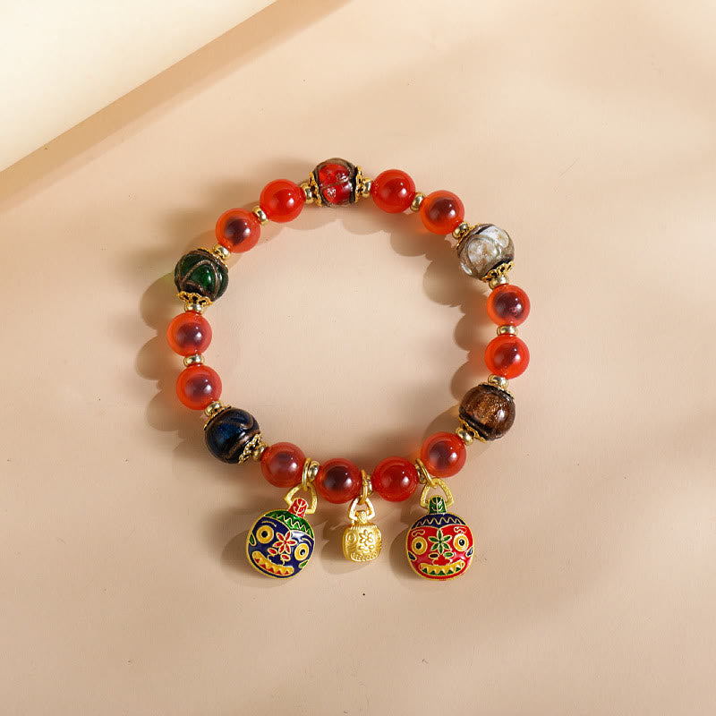 Colorful Candy Agate Gold Swallowing Beast Family Liuli Glass Bead Strength Bracelet
