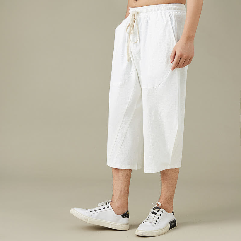 Casual Solid Color Men's Straight Leg Shorts With Pockets Leisure Cotton Men's Pants