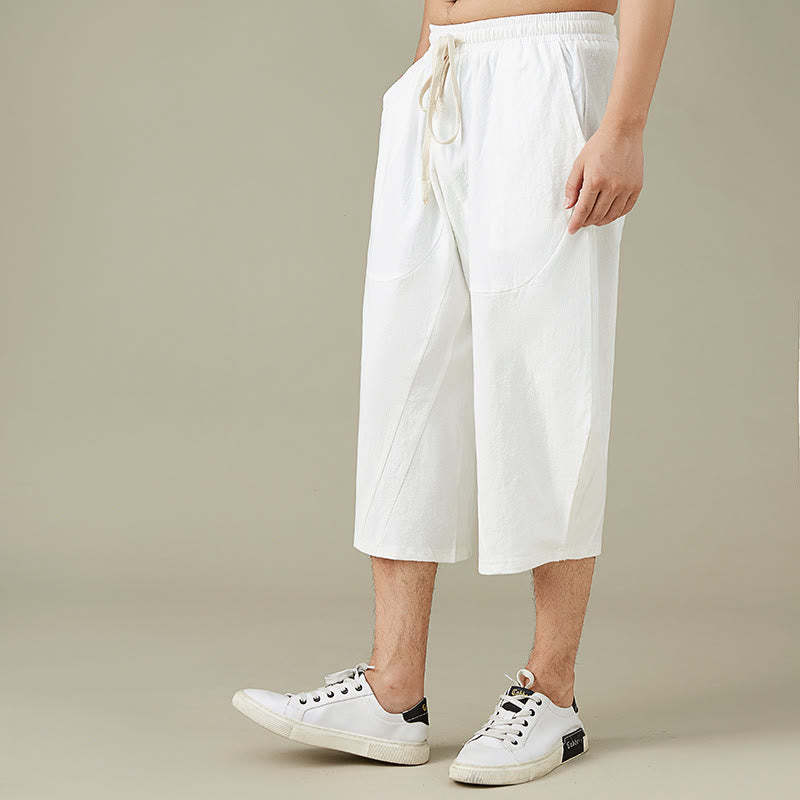 Casual Solid Color Men's Straight Leg Shorts With Pockets Leisure Cotton Men's Pants
