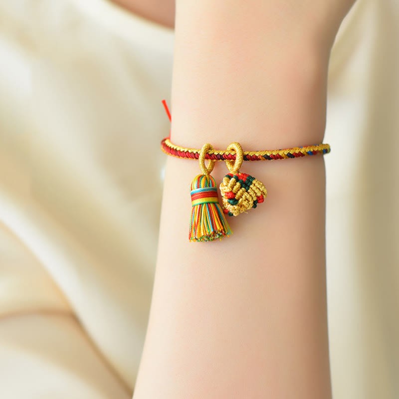 Colorful Rope Luck Handmade Zongzi Golden Ball Charm Bracelet