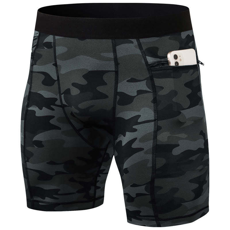 Men's Tight Stretch High Elasticity Quick Dry Sports Shorts With Zipper Pockets