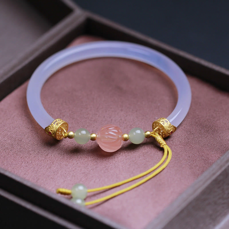 Natural White Agate Lotus Hetian Jade Beads Positive Bracelet Bangle