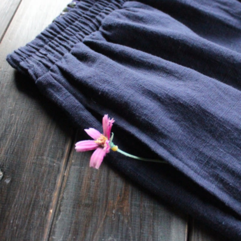 Casual Plain Loose Women's Ramie Wide Leg Pants With Pockets