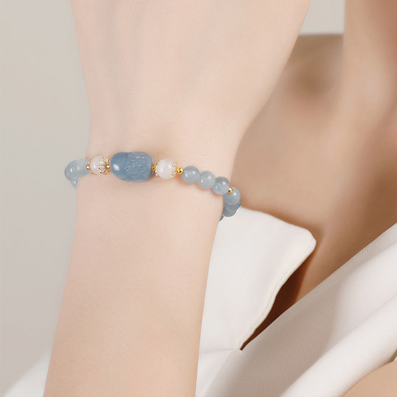 Aquamarine Strawberry Quartz Amethyst Moonstone PiXiu Healing Bracelet