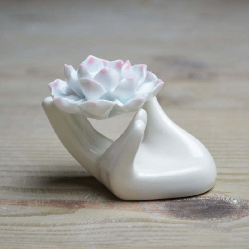 Small Ceramic Lotus Hand Healing Meditation Incense Burner Decoration