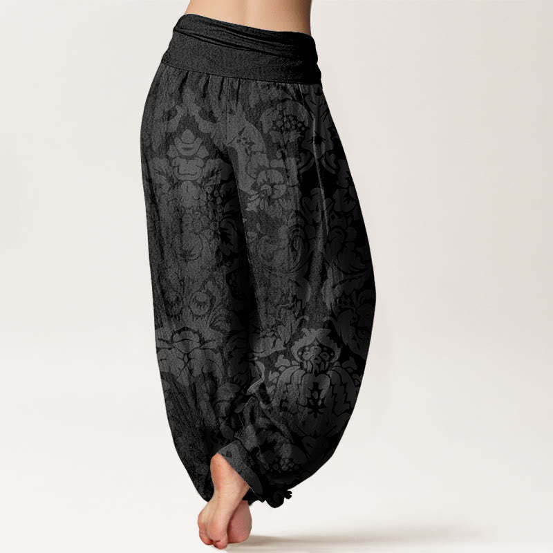 Casual Flower Leaves Design Women's Elastic Waist Harem Pants