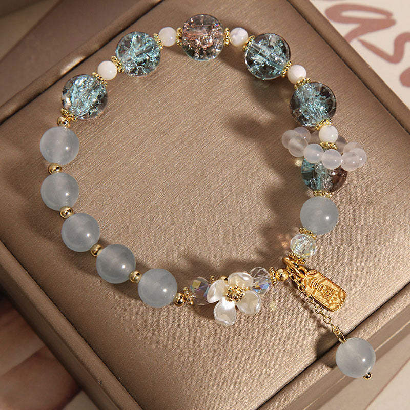 Natural Blue Crystal Amethyst Chalcedony Flower Healing Bracelet