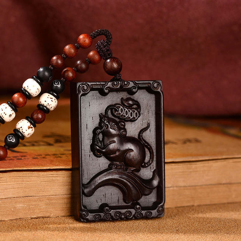 Chinese Zodiac Small Leaf Red Sandalwood Calm Necklace Pendant