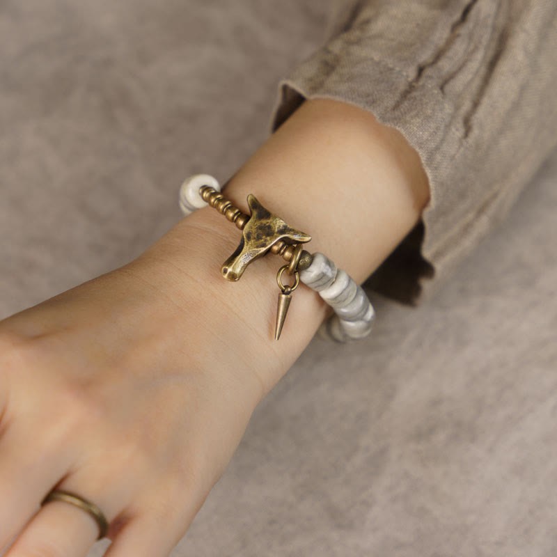 White Yak Bone Copper Yak Head Cone Pendant Balance Bracelet