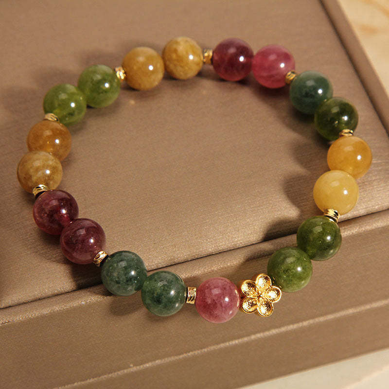 Natural Colorful Tourmaline Golden Flower Positive Bracelet