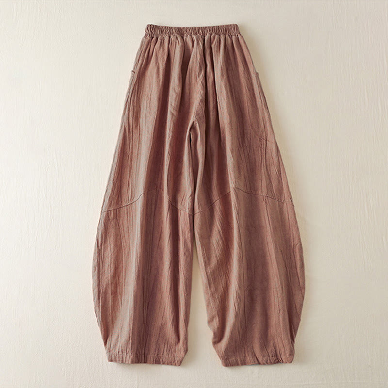 Casual Loose Straight Leg 7-8 Length Cropped Pants Women's Cotton Harem Pants With Pockets