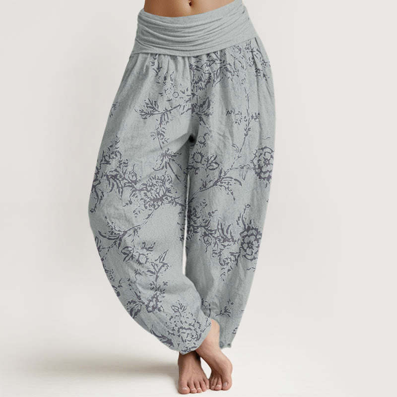 Flowers Pattern Women's Elastic Waist Harem Pants