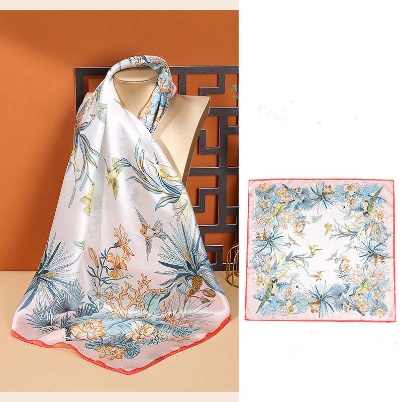 Pastoral Scene Hot Air Balloon Spring Blossom 100% Mulberry Silk Neck Hair Scarf