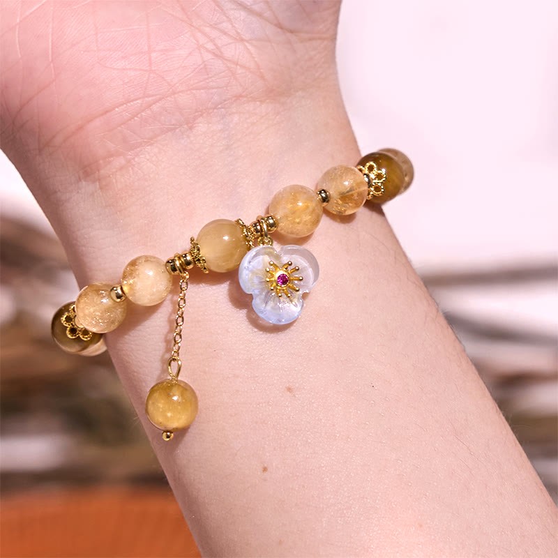 Citrine Tiger Eye Flower Charm Generosity Bracelet