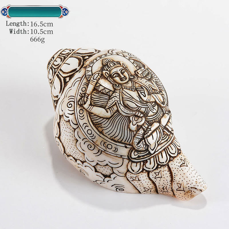 Tibetan Handmade Engraved Shankha mystic zen Avalokitesvara Conch Shell Wealth Decoration