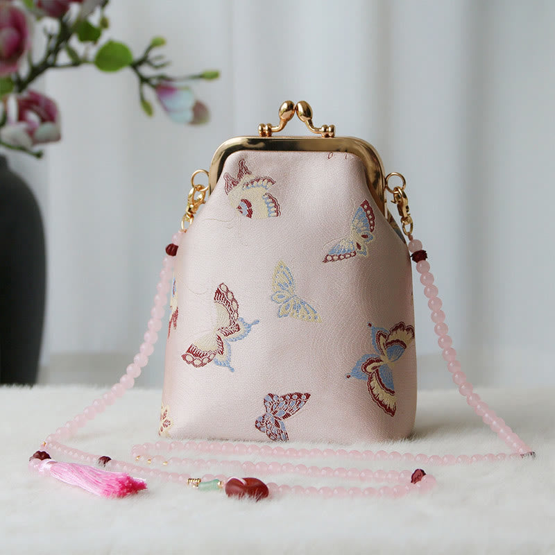 Retro Chinese Embroidery Pearl Chain Crossbody Bag Shoudler Bag