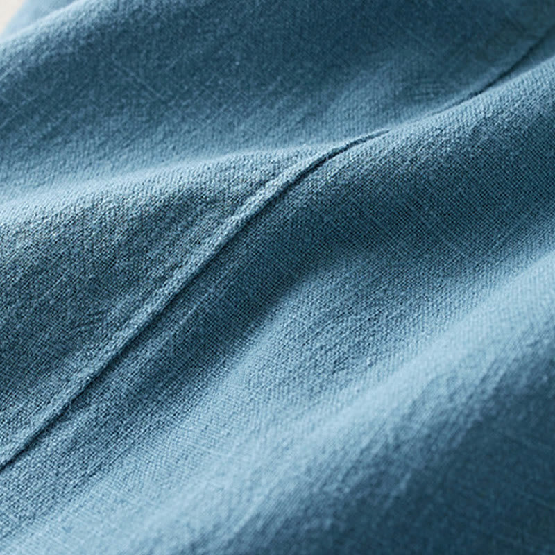 Plain Color Cotton Linen Women's Pants With Pockets