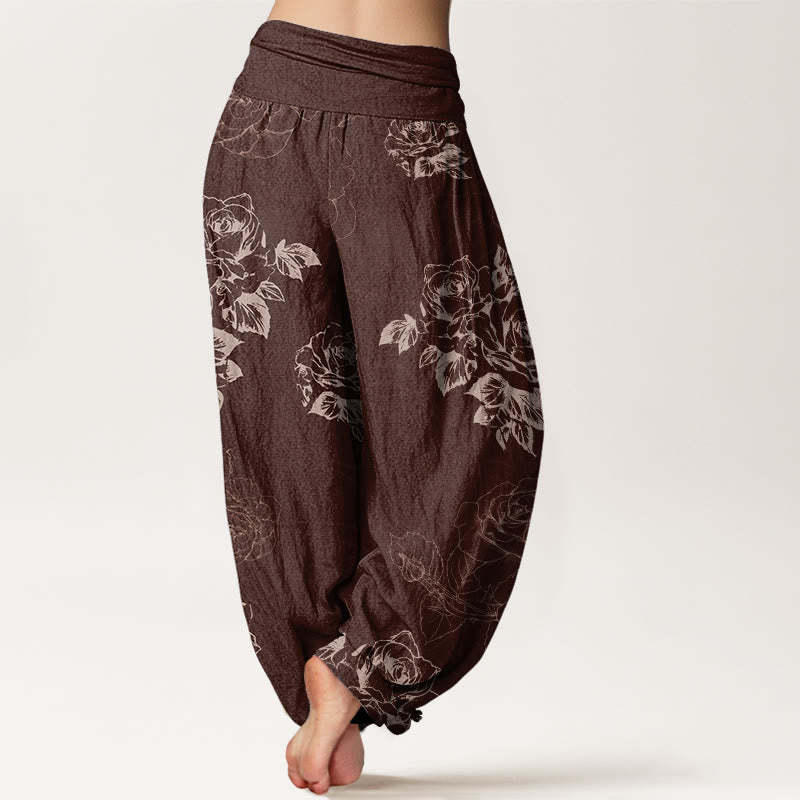 Casual Rose Peony Flowers Women's Elastic Waist Harem Pants