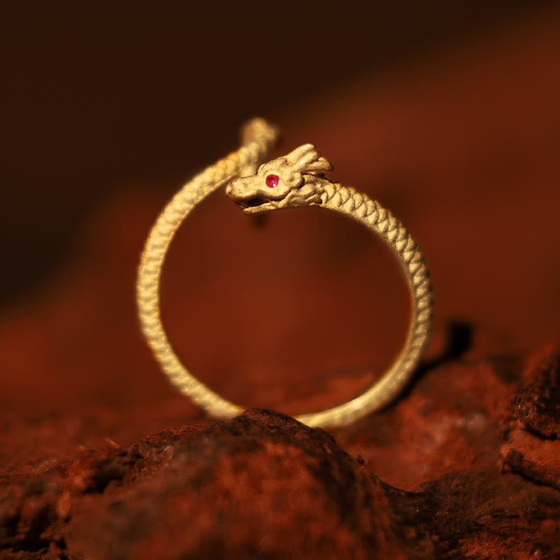 925 Sterling Silver Vintage Year of the Dragon Luck Protection Strength Adjustable Ring