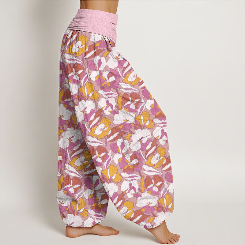 Floral Leaf Design Women's Elastic Waist Harem Pants