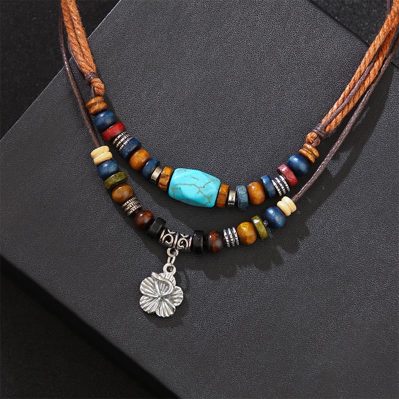 Turquoise Small Flower Protection Double Layer Necklace Pendant Bracelet