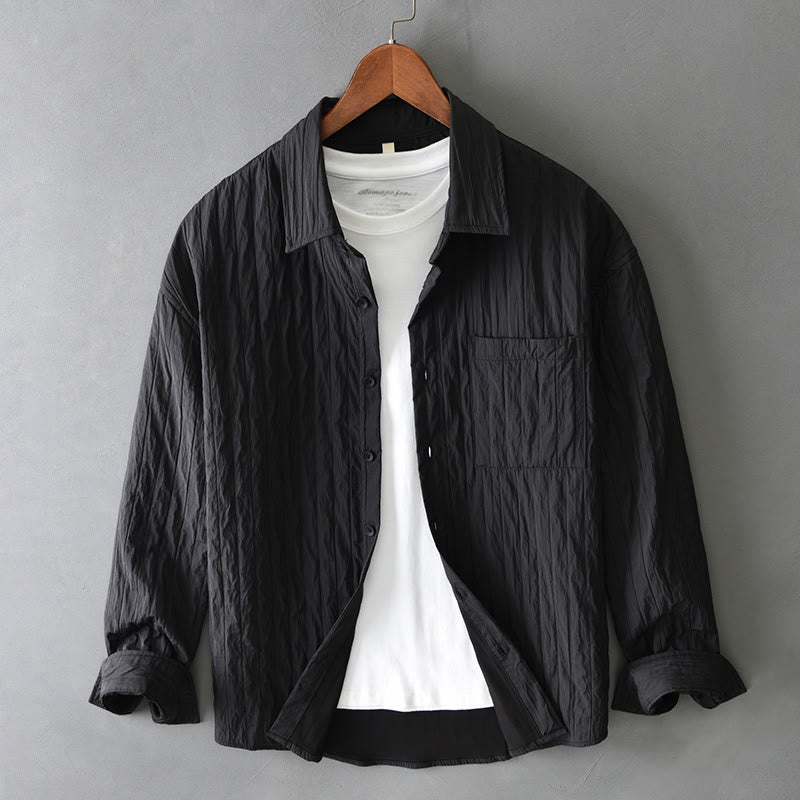Casual Solid Color Long Sleeve Men's Shirt With Pocket