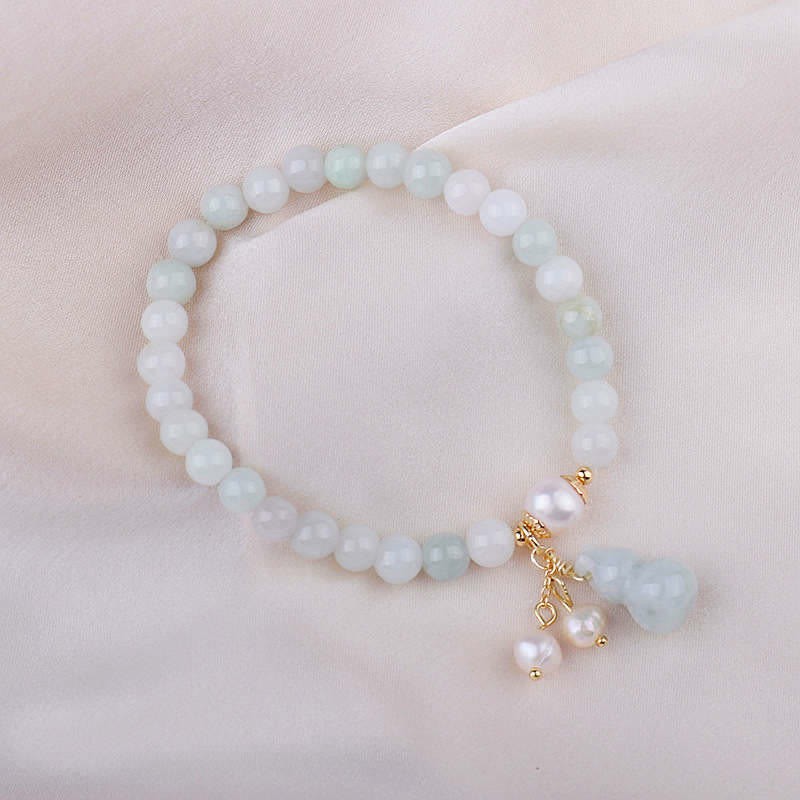 Natural Jade Pearl Gourd Prosperity Luck Bracelet
