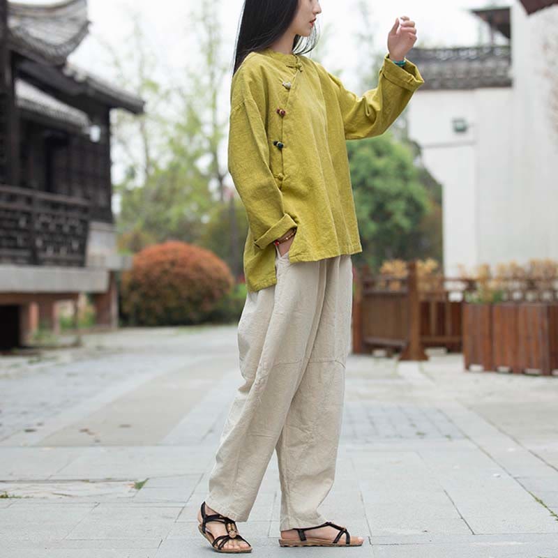 Ramie Linen Blouse Women Shirt Top Chinese Hanfu Style Clothing