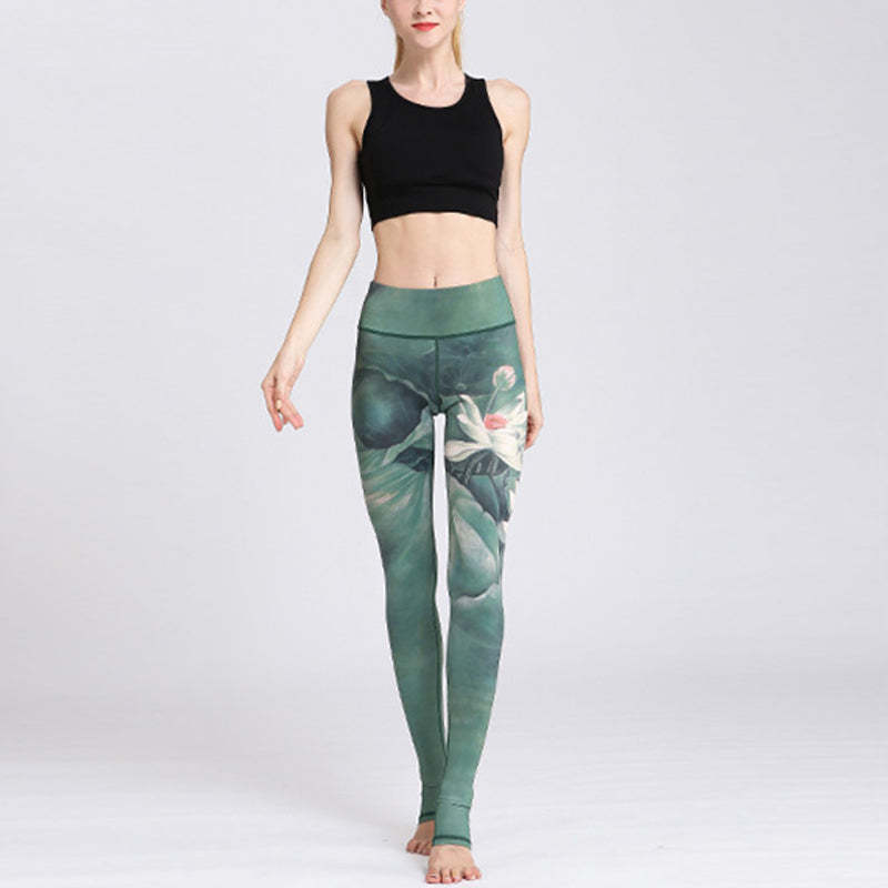 Lotus Flower Print Design Pants Sports Fitness Yoga Leggings Women's Yoga Pants