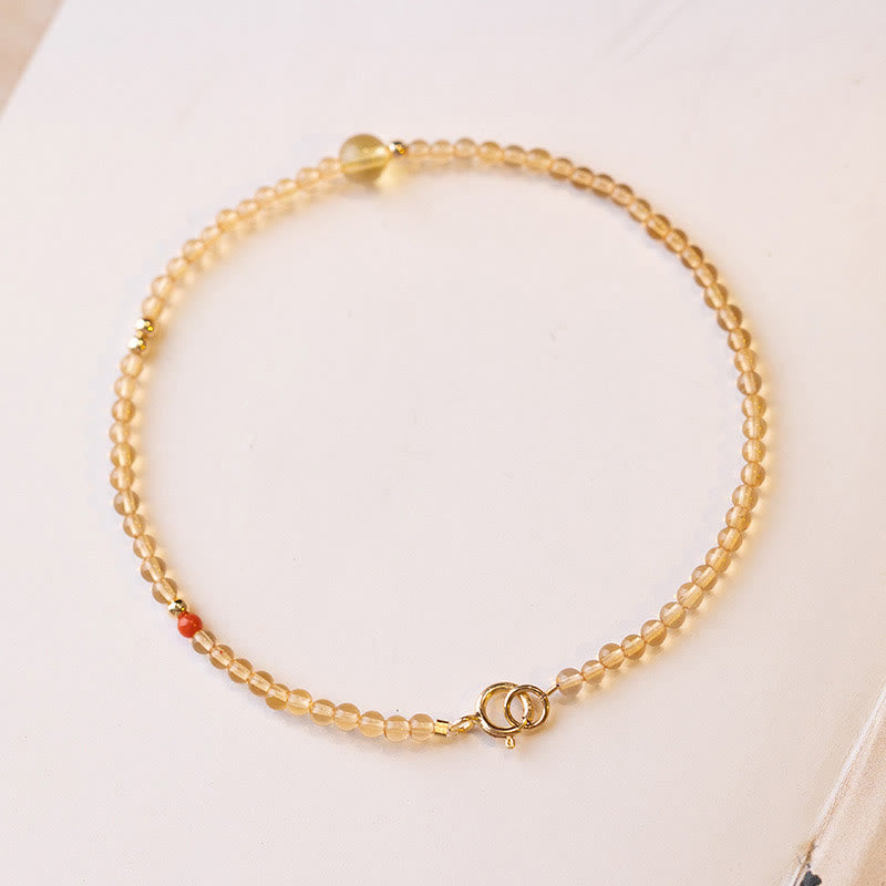 2mm Ultra-thin Citrine 14K Gold Plated Copper Beads Protection Bracelet