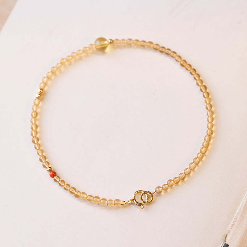2mm Ultra-thin Citrine 14K Gold Plated Copper Beads Protection Bracelet