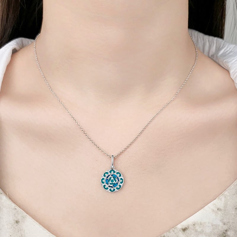 925 Sterling Silver Round Turquoise Three Rabbits Balance Necklace Pendant