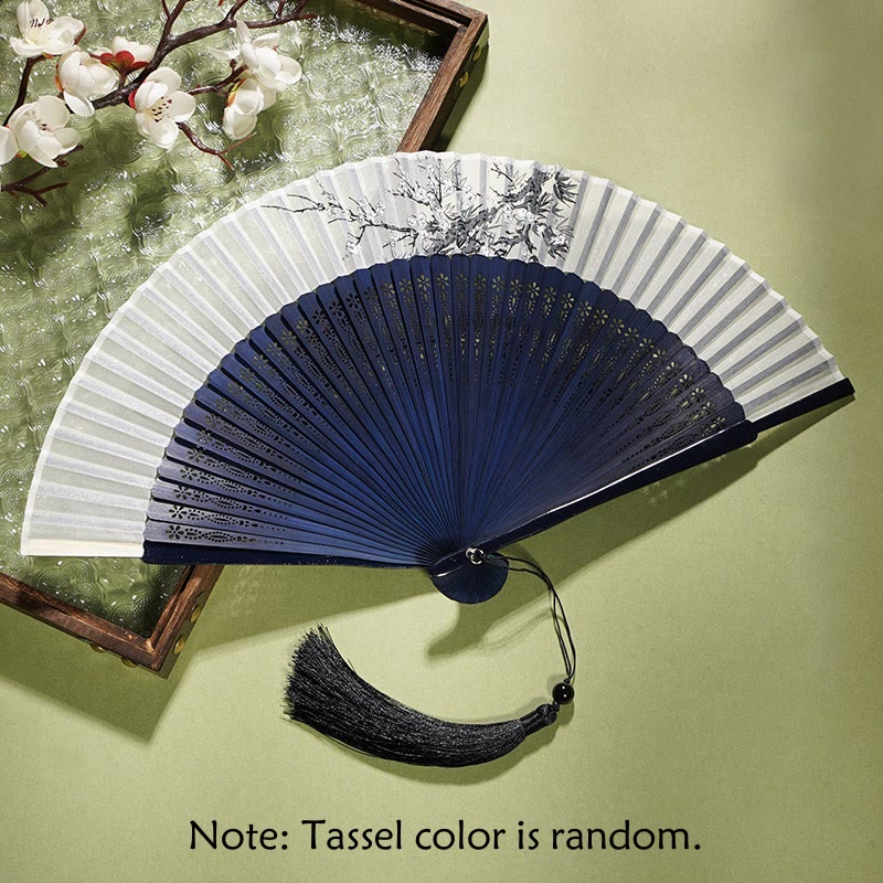 Ancient Flowers Branches Handheld Bamboo Folding Fan 21cm