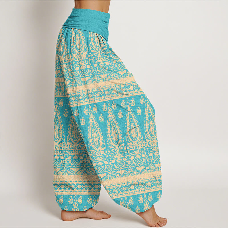 Casual Feather Stripes Design Women's Elastic Waist Harem Pants