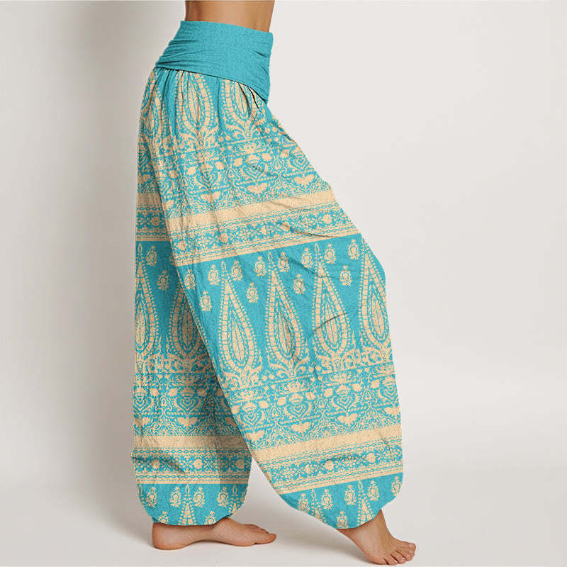 Casual Feather Stripes Design Women's Elastic Waist Harem Pants