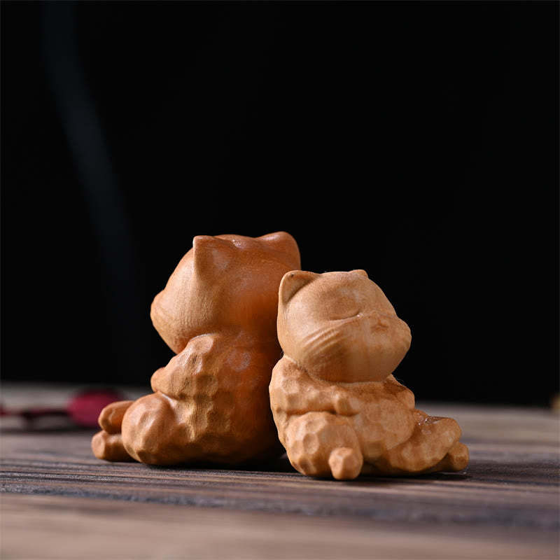Mini Cute Sitting Cat Sandalwood Protection Home Decoration