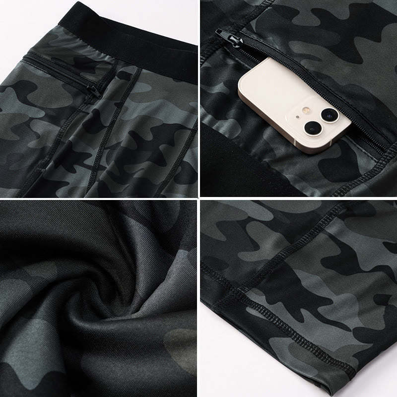 Men's Tight Stretch High Elasticity Quick Dry Sports Shorts With Zipper Pockets