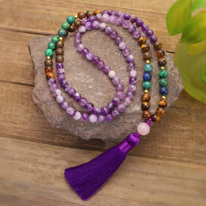 Tibetan Amethyst Purify Bracelet Mala Set