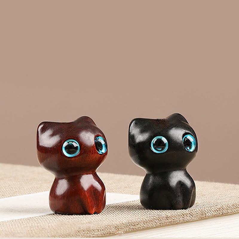 Mini Small Leaf Red Sandalwood Ebony Wood Lucky Cat Lovely Kitty Peace Key Chain Phone Hanging Decoration