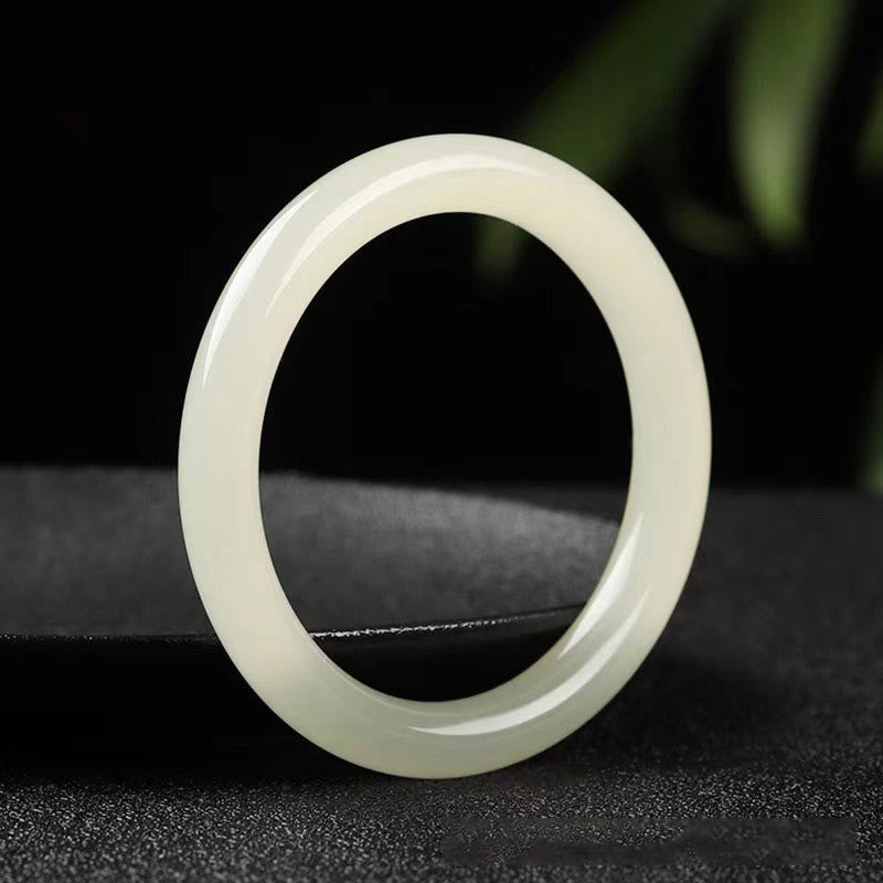 Natural White Green Jade Luck Prosperity Bracelet Bangle