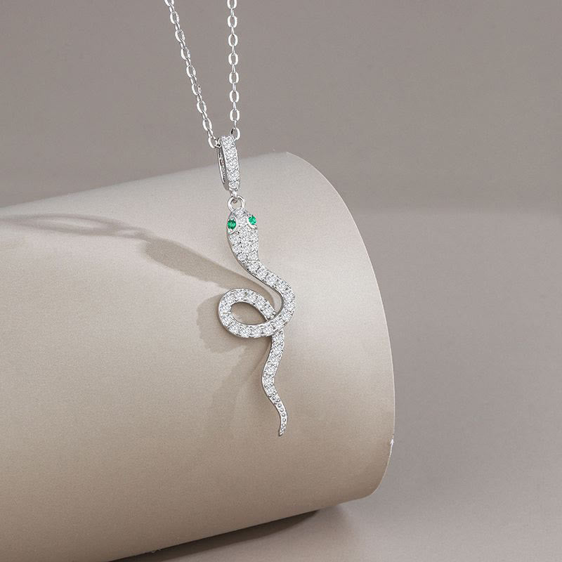 925 Sterling Silver Year Of The Snake Green-eyed Snake Blessing Protection Necklace Pendant