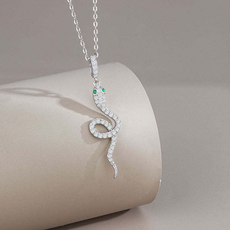 925 Sterling Silver Year Of The Snake Green-eyed Snake Blessing Protection Necklace Pendant