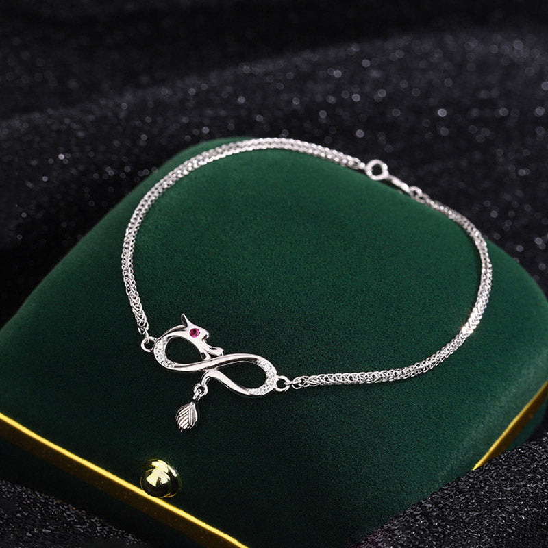 Year Of The Dragon 999 Sterling Silver Zircon Endless Knot Tail Charm Luck Protection Bracelet (Extra 30% Off | USE CODE: FS30)