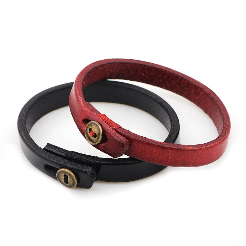 Vintage Plain Leather Button Buckle Confidence Bracelet