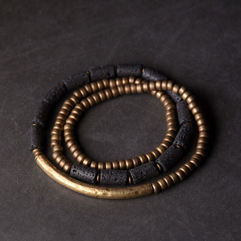 Vintage Lava Rock Copper Brass Multi-turn Wrap Calm Bracelet