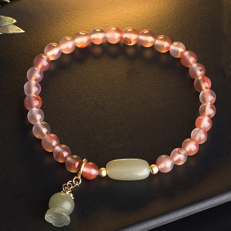 South Red Agate Aquamarine Pearl Hetian Jade Bamboo Flower Fortune Bracelet