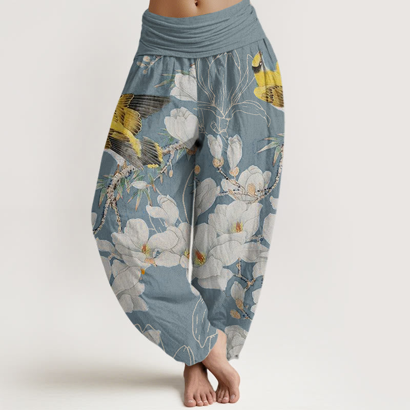 Casual Magnolia Yellow Bird Women's Elastic Waist Harem Pants