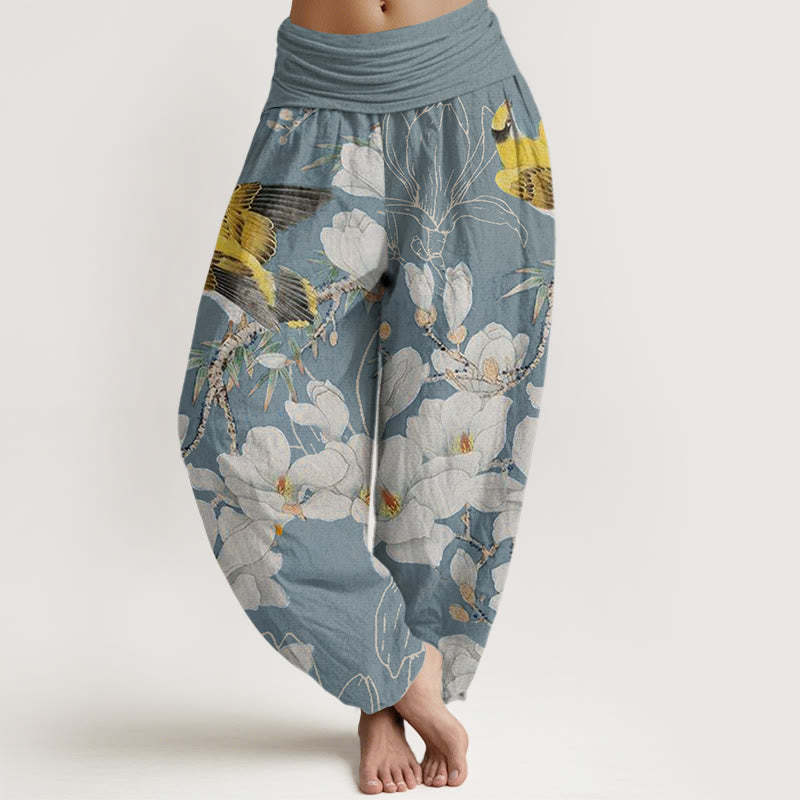 Casual Magnolia Yellow Bird Women's Elastic Waist Harem Pants