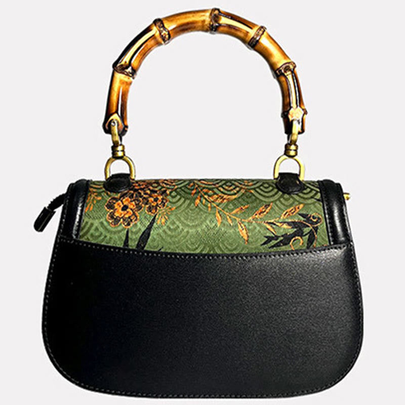 Curve Flower Bamboo Handle Xiangyunsha Silk Crossbody Bag Hangbags